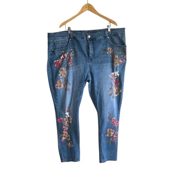 Melissa McCarthy Seven7 Jeans Women 26W Floral Embroidered Distressed Stretch - Picture 1 of 9